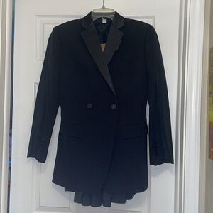 Burberry Black Wool And Taffeta Cut-out Back Tuxedo Jacket, NWT